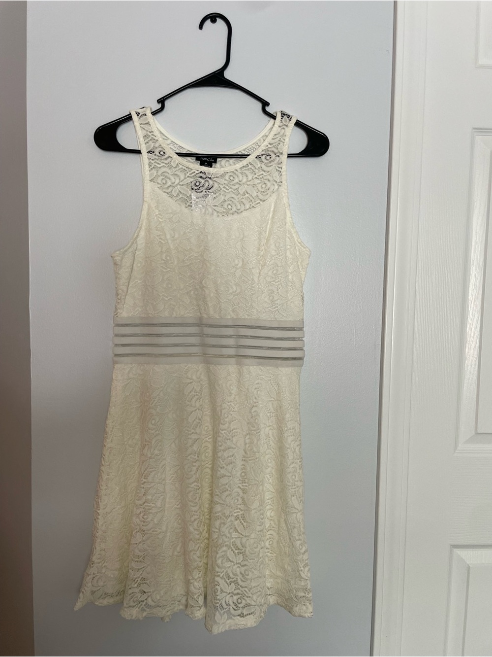 Rue21 Ivory Lace Midi Dress with Sheer Waistline